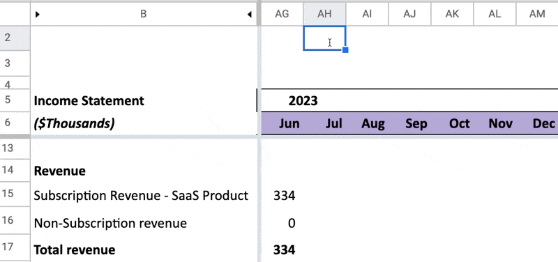 gif of SaaS projections in a spreadsheet with a top down forecasting approach